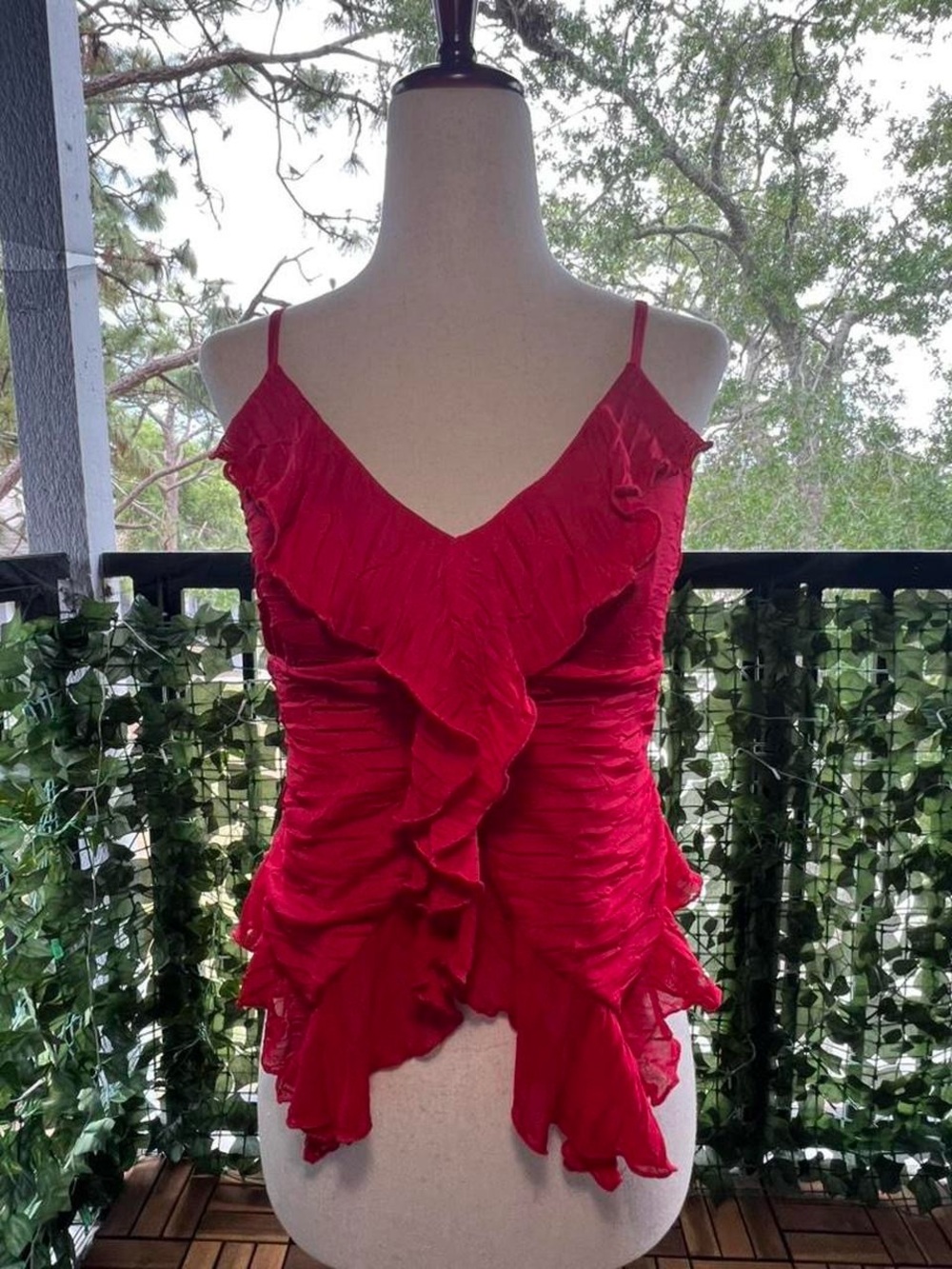 Ruffled Red V-Neck Spaghetti Strap Camisole